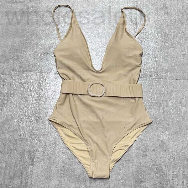 Traje de baño de talla grande para mujer, traje de baño de moda para mujer con diseño de cinturón de cintura con letras, traje de baño acolchado con tirantes sexy para verano 4IQB