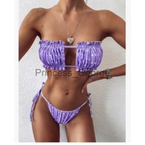 Traje de baño de talla grande para mujer nuevo 2023 Sexy sólido Floral plisado Bandeau traje de baño femenino traje de baño para mujer Mini Tanga Bikini traje ahuecado Correa Bikin x0621