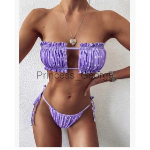 Femmes Plus La Taille Maillots De Bain Nouveau 2023 Sexy Solide Floral Plissé Bandeau Maillot De Bain Femme Maillots De Bain Femmes Mini String Bikini Costume Évider Sangle Bikin x0621