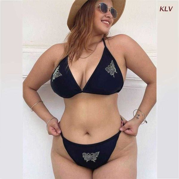 Traje de baño de talla grande para mujer Bikini de color sólido Sexy Cofre grande Cubierta Reunidos Traje de baño Traje de baño de cintura alta Conjunto de traje de baño dividido conservador 6XDA Z0508