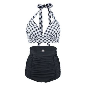 Vrouwen Plus Size Badmode Vrouwen Halter Top Bikini Set Hoge Taille Push Up Badpak Plaid Vintage Sexy Strand badpak Zwemkleding Retro XXL XXXL 230719