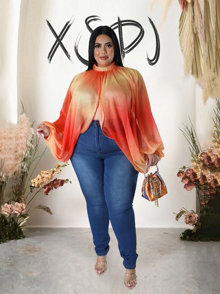 T-shirt grande taille pour femmes Blouses ou hauts pour femme Chemisier à manches longues Plus Size Chic Élégant Transparent Loose Ladies Blouse Wholesale Drop 230715