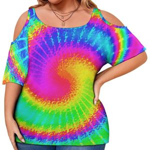 T-shirt grande taille pour femme T-shirt hippie rétro des années 70 Tie Dye T-shirts esthétiques à manches courtes T-shirt Streetwear Femme Vêtements imprimés 4XLT-shirt pour femme