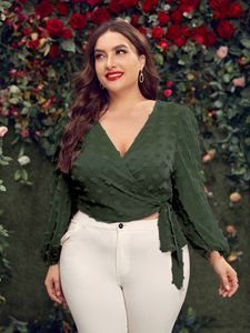 Dames Plus Size T-shirt Large Plus Size 4XL Peplum Tops Dames Herfst Winter V-hals Casual Blouses Kleding met lange mouwen Oversized dames T-shirt 230715