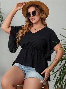 T-shirt grande taille pour femmes Grande taille 4XL Peplum Tops Femmes Été Volants Manches Col V Casual Blouses Élégantes Noir Surdimensionné Dames T-shirt 230719