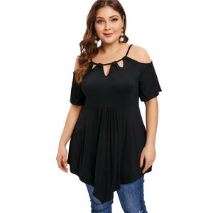 T-Shirt grande taille pour femmes, ample, grande taille, tunique, vêtements de rue, épaules dénudées, ourlet irrégulier, vêtements féminins, grande taille 3XL 4XL 5XL 230215