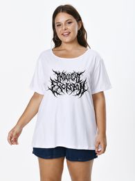 T-shirt grande taille femme T-shirt femme grande taille avec lignes désordonnées imprimé col rond manches courtes hauts pour FEMMES grandes tuniques chemisiers Mujeres Talla 22061605 230215