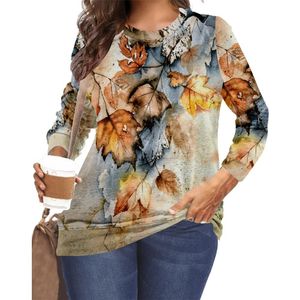 Dames T-shirt met grote maten Lente dames T-shirt met bloemenprint Casual O-hals met lange mouwen Tops Plus maat 5XL 6XL Kleding Oversized dames T-shirts 230215