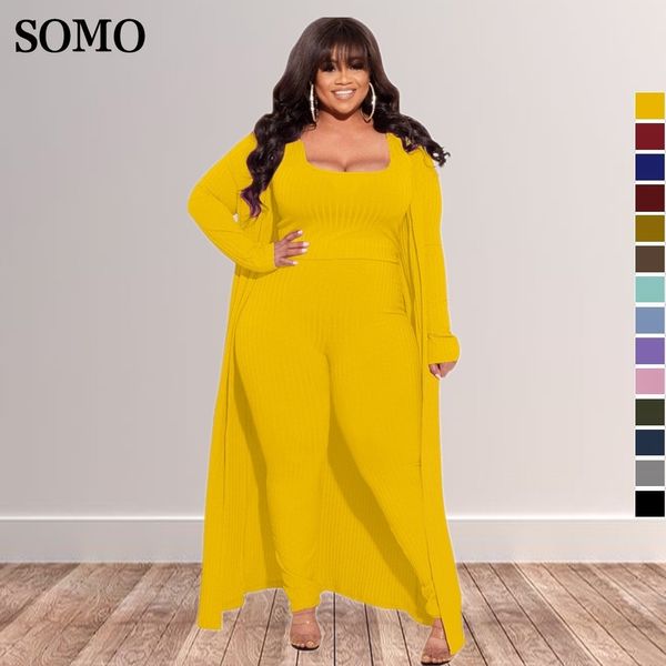 Survêtements grande taille pour femmes 3 pièces femmes tenues ensembles Sexy col carré Topslong manteau pantalon serré couleur unie vêtements de mode en gros 230130