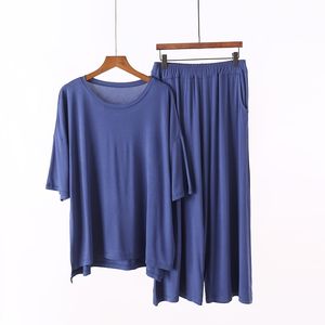 Survêtements grande taille pour femmes 7XL 150KG, ensemble pyjama Modal, haut à manches courtes et pantalon longueur mollet, costume de nuit doux, 230130