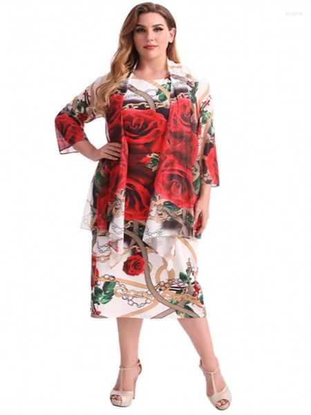 Survêtements grande taille pour femmes ensembles de vêtements femmes vêtements mi-mollet longueur Robes mode imprimé fleuri Streetwear élégant surdimensionné robes de soiréeWo