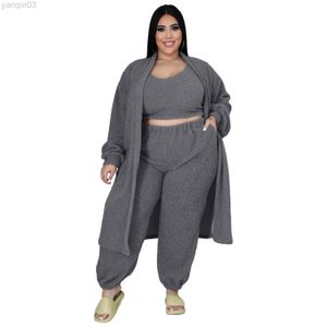 Survêtements grande taille pour femmes Haoohu Urban Plus Size Vêtements pour femmes Automne Hiver Nouveau Polaire Épais Trois Pièces Ensemble Solide Manches Longues Mode Casual Set L220905