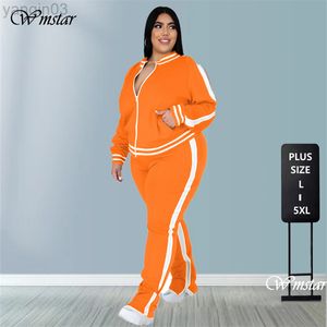 Survêtements de grande taille pour femmes L-5XL Deux pièces Ensemble Femmes Sweatsuit Zip Top rayé Pantalon de jogging Pantalon de jogging Tenue assortie en gros Dropshipping L220905