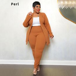 PLUS SIZE Tracksuits voor dames Perl Casual Solid Color Office Lady Suits Big Clothing Rapel Cardigan Long Pants Tweedelige sets Women Outfits 230130