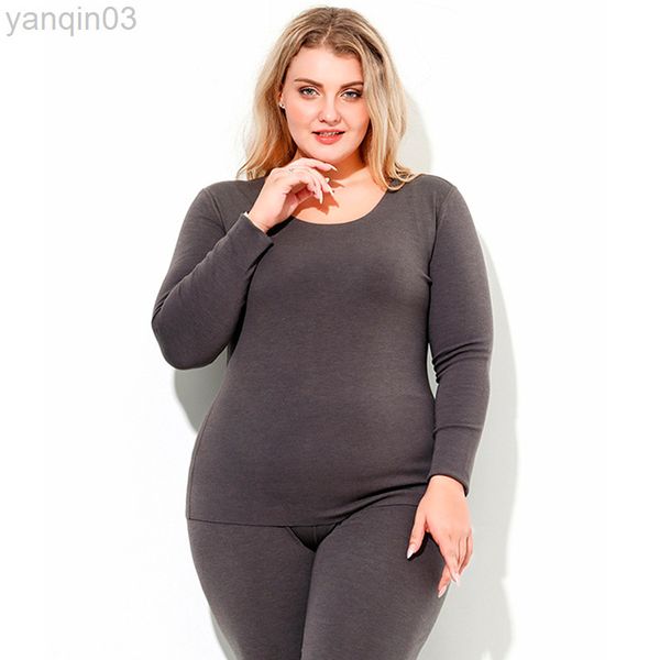 Survêtements de grande taille pour femmes Plus la taille 8XL 150 kg 2 pièces / ensemble sous-vêtements thermiques femmes manches longues sans couture sous-vêtements longs ensembles col rond polaire garder au chaud vêtements de maison L220905