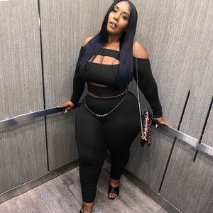 Survêtements grande taille pour femmes tenue sexy Clubwear deux pièces ensemble femmes dos nu épaules dénudées haut et pantalon moulant grande taille vêtements goutte en gros 221121