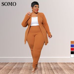 Survêtements grande taille pour femmes SOMO Casual Solid Color Office Lady Costumes Vêtements Revers Cardigan Long Pantalon Deux Pièces Ensembles En Gros Drop 230721