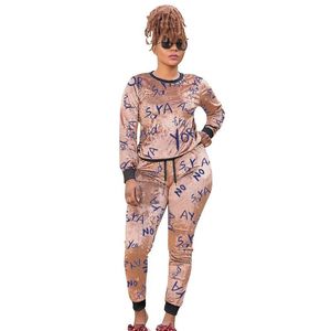 Survêtements grande taille pour femmes velours 2 pièces ensemble femmes vêtements décontractés à manches longues pull haut cordon pantalon costume grande impression correspondant Se