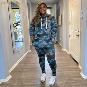 Dames plus size tracksuits winter hoodies 2 -delige sets dames outfits lange mouw top en broek set camouflage plus size tracksuit groothandel dropshipping l220905