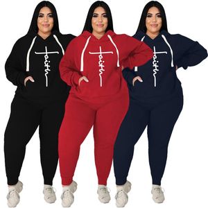 Survêtements grande taille pour femmes 2 pièces vêtements de sport à la mode ensemble sweat-shirt de poche imprimé pantalon de survêtement extensible vente en gros directe