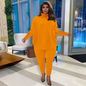 Dames plus size tracksuits vrouwen kleding tweedelig sets casual solide kleur batwing mouw split vork losse top modebroek pakken groothandel 230130