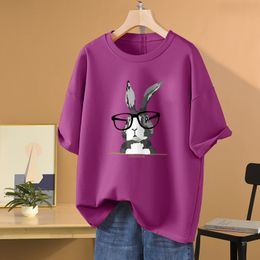 T-shirt femme grande taille EBAIHUI 100 coton L5XL T-shirt Bunny Print O Neck Tshirt Manches courtes Femmes Top Basic Summer Couple Chemises solides 230905