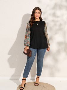 Dames plus size t -shirt Finjani lantern mouw tee paisley print textured tops herfst kleding 230506
