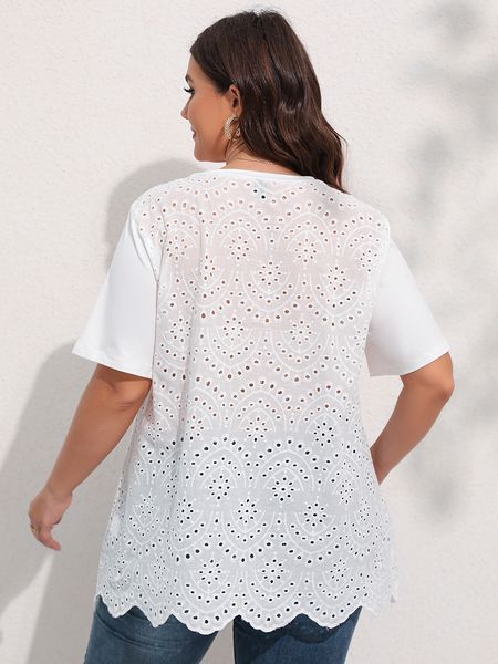 Finjani – t-shirt blanc grande taille pour femmes, vêtement haut d'été 2023, avec découpe dans le dos, brodé, 230919