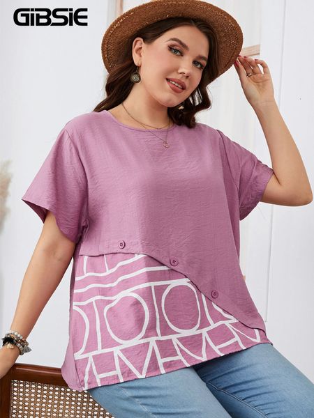 T-shirt grande taille pour femmes GIBSIE Plus Taille Bouton Imprimer Casual T-shirt Femmes Été À Manches Courtes Oneck Tee Grande Taille Dames Vêtements Coréens 1XL 2XL 3XL 221121