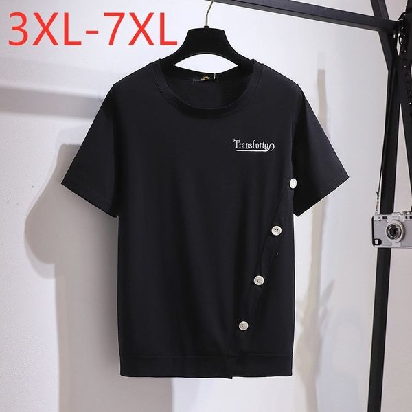 T-shirt femme grande taille dames hauts d'été pour femmes grandes manches courtes coton ample bouton noir t-shirt Oneck 3XL 4XL 5XL 6XL 7XL 230506