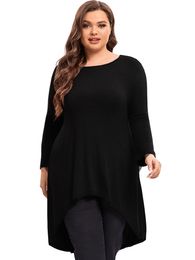 Femmes grande taille t-shirt à manches longues élégant printemps automne Blouse femmes salut bas balançoire hauts grande tunique ample 5XL 6XL 7XL 8XL 230504