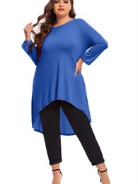 Dames plus size t -shirt lange mouw zomer herfst casual tuniek top massief blauw losse oneck blouse vrouwelijk grote t -shirt 8xl 230506
