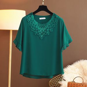 T-shirt grande taille pour femmes MOYISU mode femmes en mousseline de soie Blouse été à manches courtes Oneck chemises décontracté ample 5XL hauts blusas de mujer 230705