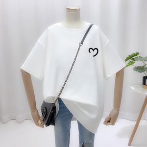 Dames plus size t -shirt oversized shirts 100 katoenen shirt zomer op ees hart bedrukt o nek l6xl shirt met korte mouwen vrouwen 230506