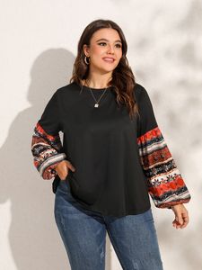 T-shirt grande taille pour femmes, haut à manches lanternes, imprimé Floral, vêtements pour femmes, tricot à manches longues, décontracté, ample, 221121