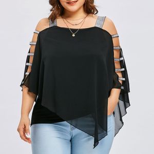 T-shirt grande taille pour femmes Sexy Fashion Plus Size Tops Femmes Échelle Sling Cut Overlay Patchwork Évider Blouse Bustier Tops Flare Sleeves Blouse 230715
