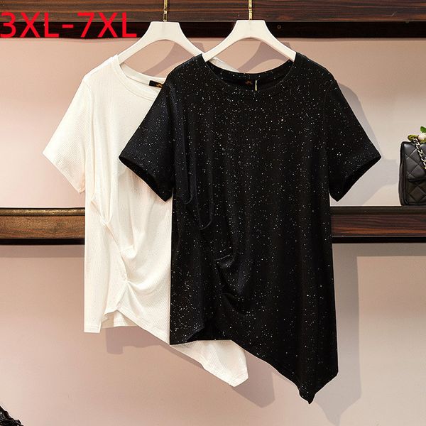 T-shirt femme grande taille été hauts pour femmes grand t-shirt manches courtes ample noir blanc coton paillettes 3XL 4XL 5XL 6XL 7XL 230520