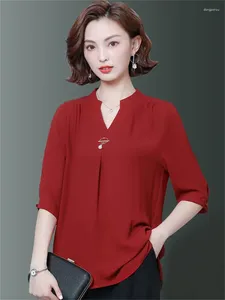 Dames Polos 5xl Oversize Women Spring Summer Style Chiffon Blouses Shirts Lady Casual Half Sleeve V-Neck Loose Blusas Tops We1998