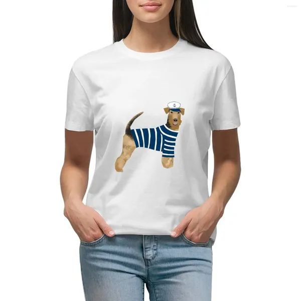 Polos de mujer Airedale Terrier verano marinero lindo perro raza diseño ilustración camiseta Tops moda mujer blusa 2024