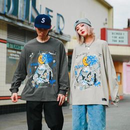 Dames Polo's Autumn/Winter Spoof Graffiti Print Street Hip-Hop Couple Losse lange mouwen T-shirt All-Match Menwomen Long Sleeve Menwomen Clothing