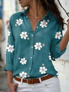 Dames polos blouse roze blauw groene bloemendruk knop met lange mouwen dagelijkse basic shirt kraag lente herfst winter