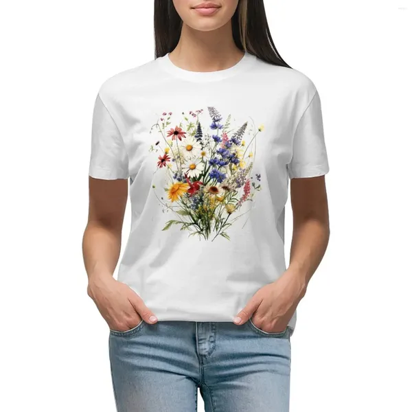 Bouquet de polos pour femmes fleurs sauvages botanicales fleur nature t-shirt hippie vêtements vestiges