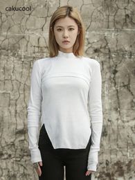 Polos pour femmes Cakucool Spicy Girl Slim Fit Multi Wear Version coréenne Two Piect Classic Long Manche T-shirt Casual Simple Shirt Femmes