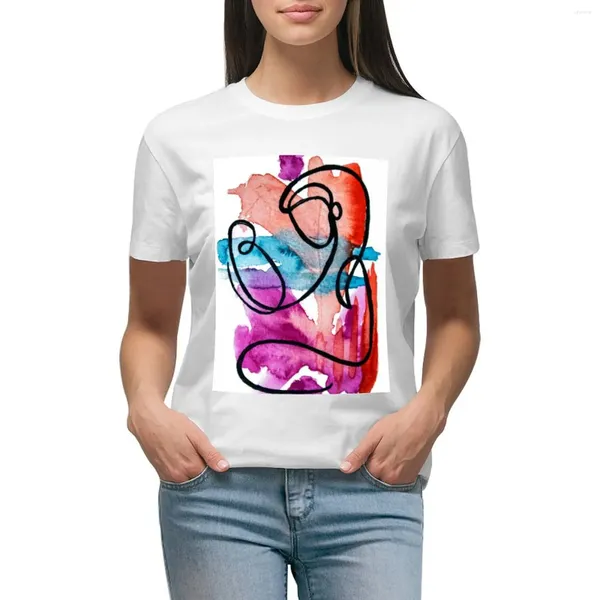 Polos des femmes Colorfules Femmes: Mère et Baby Line Drawing T-shirt Blouse Femme Aesthetic Clothing Edition T-Shirts For Women