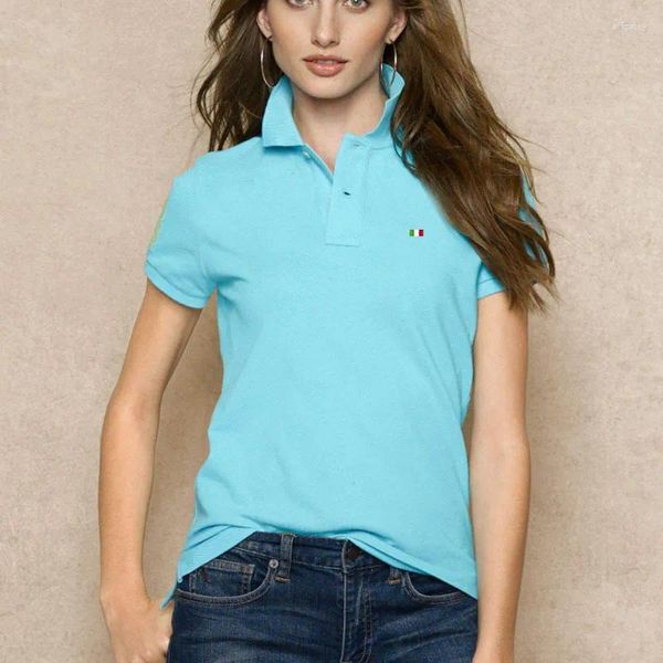 Polos pour femmes coton d'été à manches courtes à manches courts à manches minces minces à revers italie logo mode moquettes de moteur de sport décontractées tee-shirt