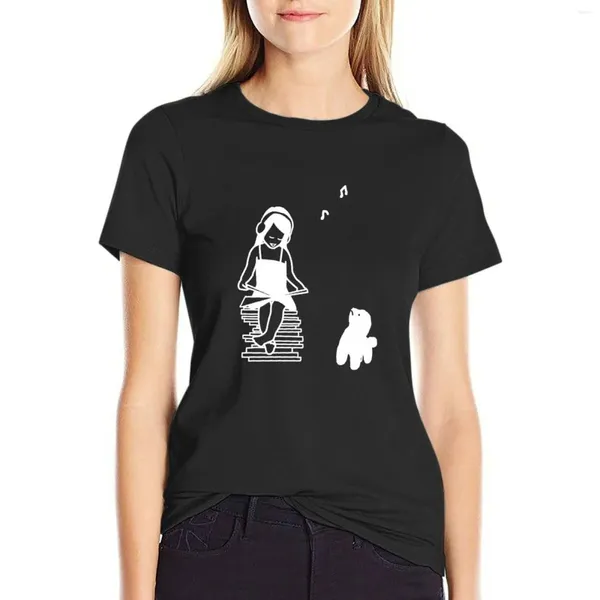 Polos de femmes mignons bébé écoutant de la musique avec un chiot T-shirt Hippie Clothes Robe for Women plus taille sexy