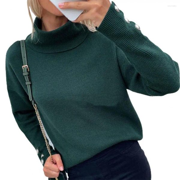 Polos féminins Ele-Choices Couleur solide Sweater en tricot à manches longues à manches longues à manchette d'hiver