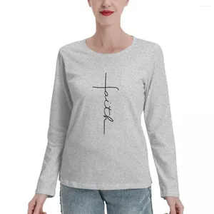 Damespolo's Faith Cross T-shirts met lange mouwen Op maat gemaakte T-shirts Lege hippiekleding Zwart voor dames