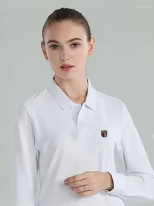 Dames Polos Fashion Dames shirts Borduurwerk-logo Casual Solid Color Ladies Laple T-stukken Lange mouw slanke katoen vrouwelijke tops S-4XL