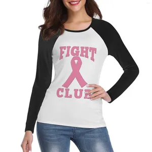 T-shirt à manches longues du cancer du sein pour femmes Polos Fight Club Ribbon rose pour cancer du sein